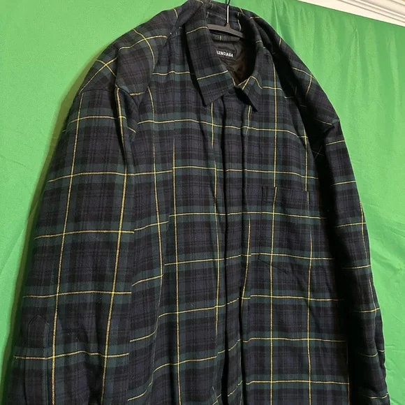 BALENCIAGA slouch shoulder plaid flannel jacket